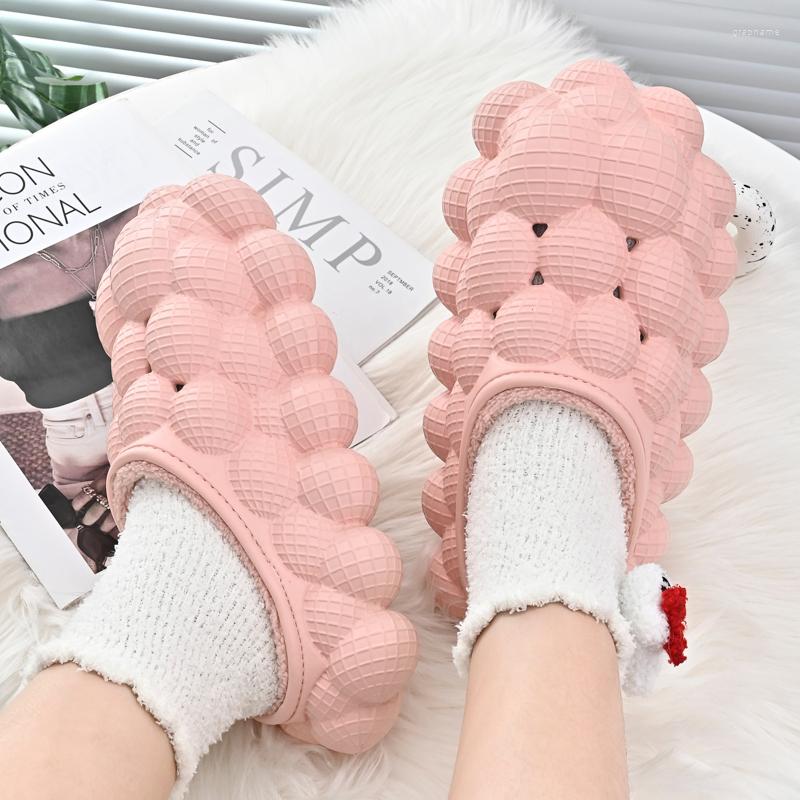 2025 New Men's Slippers For Autumn And Winter Home Anti Slip Lychee Bubble Slippers Wholesale For Couples Plush Cotton Thick Soled Flip Cover