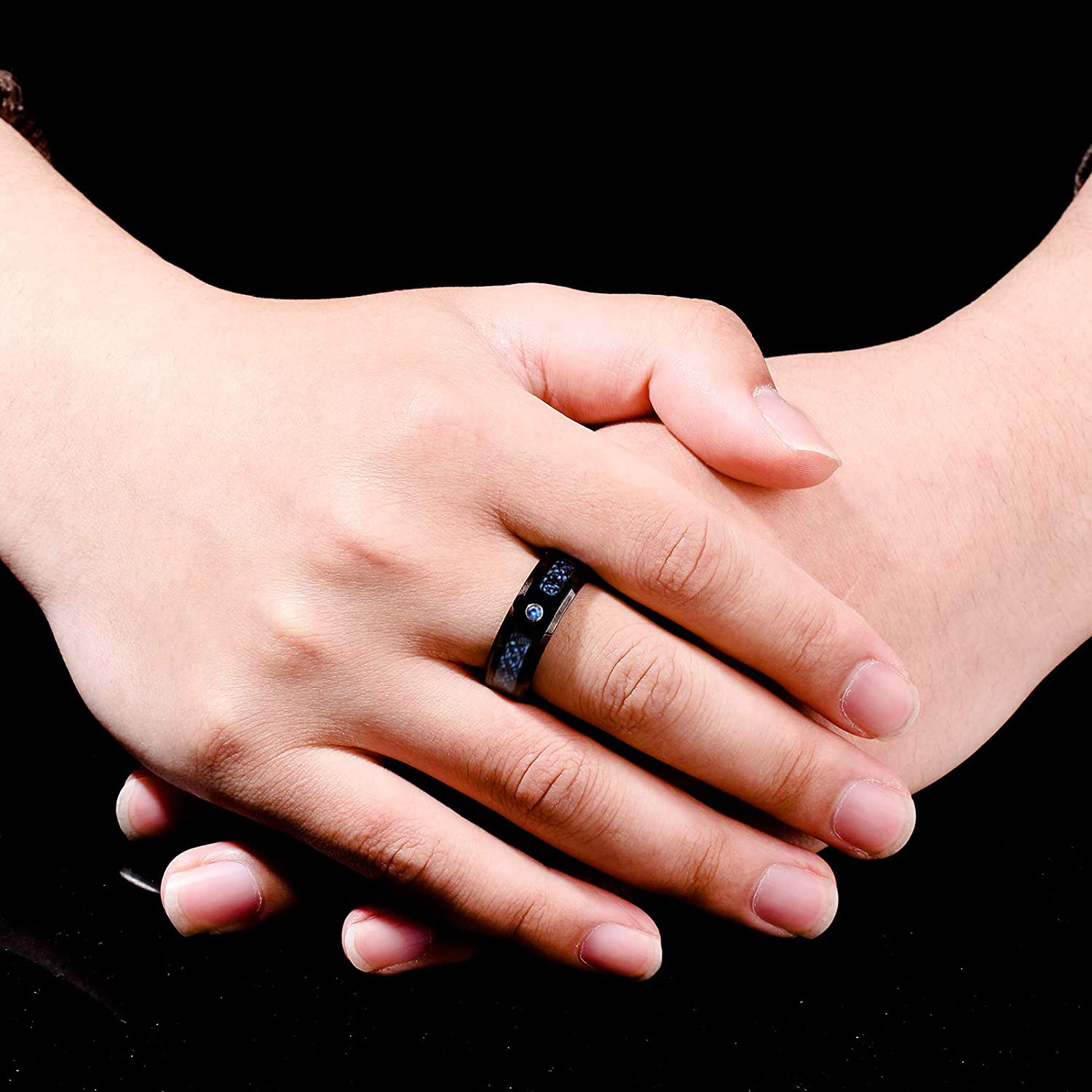 Fashion Black Wedding Rings For Inlaid Zircon Punk Men Stainless Steel Green Carbon Fibre Ring