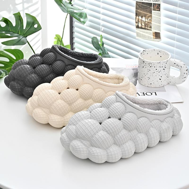 2025 New Men's Slippers For Autumn And Winter Home Anti Slip Lychee Bubble Slippers Wholesale For Couples Plush Cotton Thick Soled Flip Cover