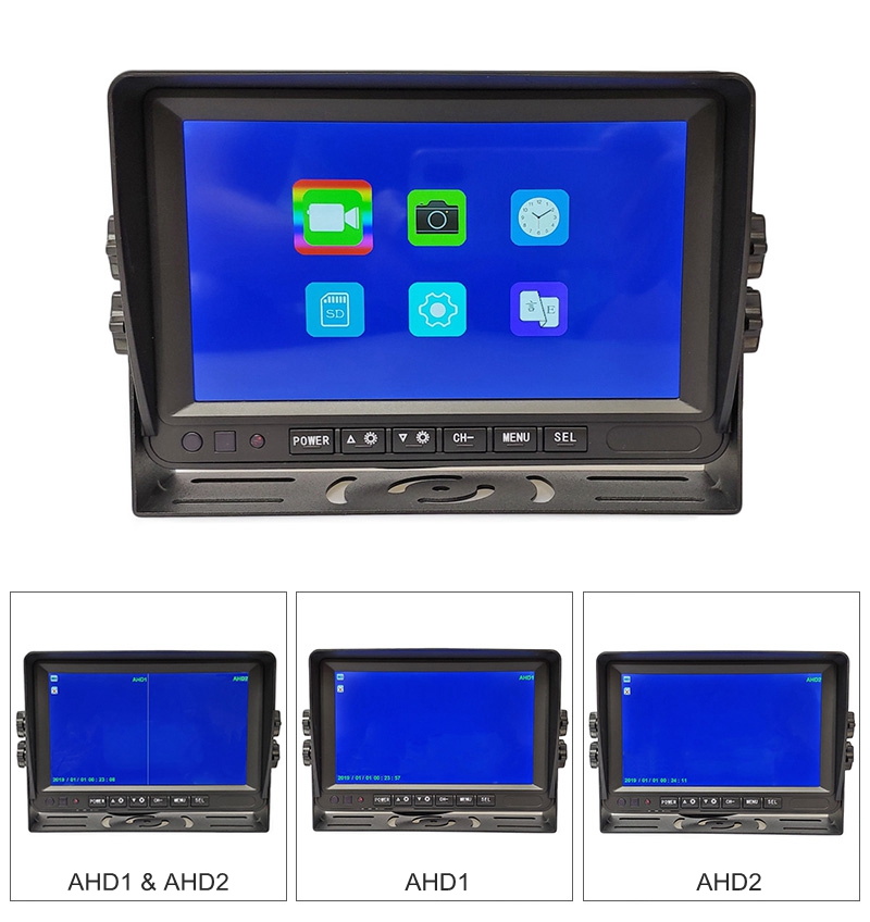 AHD 7" IPS Rear View Car Monitor Support 1080P AHD Camera Support SD Card Video Recording Diaplay Two Cameras Image