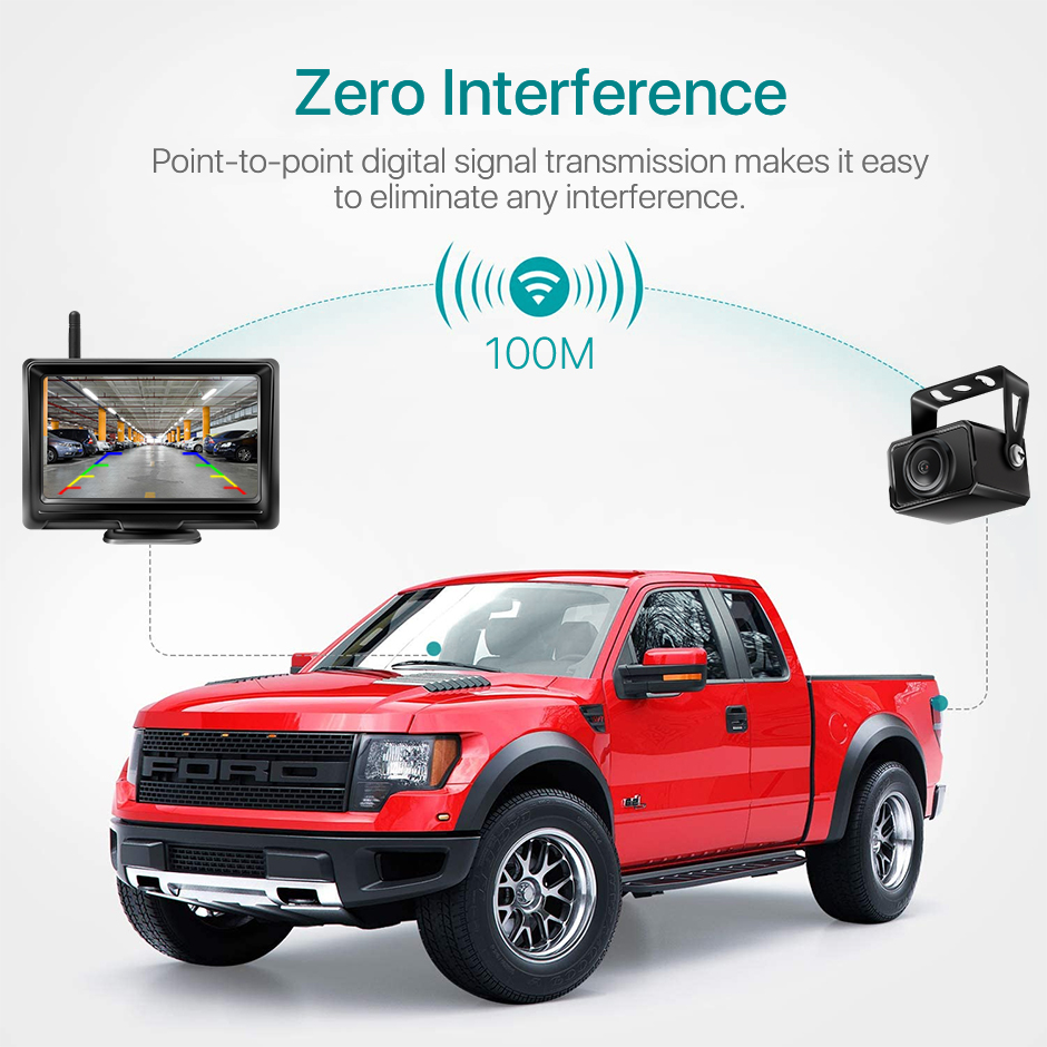 1080P Wireless IPS 5 Inch Car Monitor Rear View Reverse Camera Driving Kit with Stable Digital Signal Auto Parking