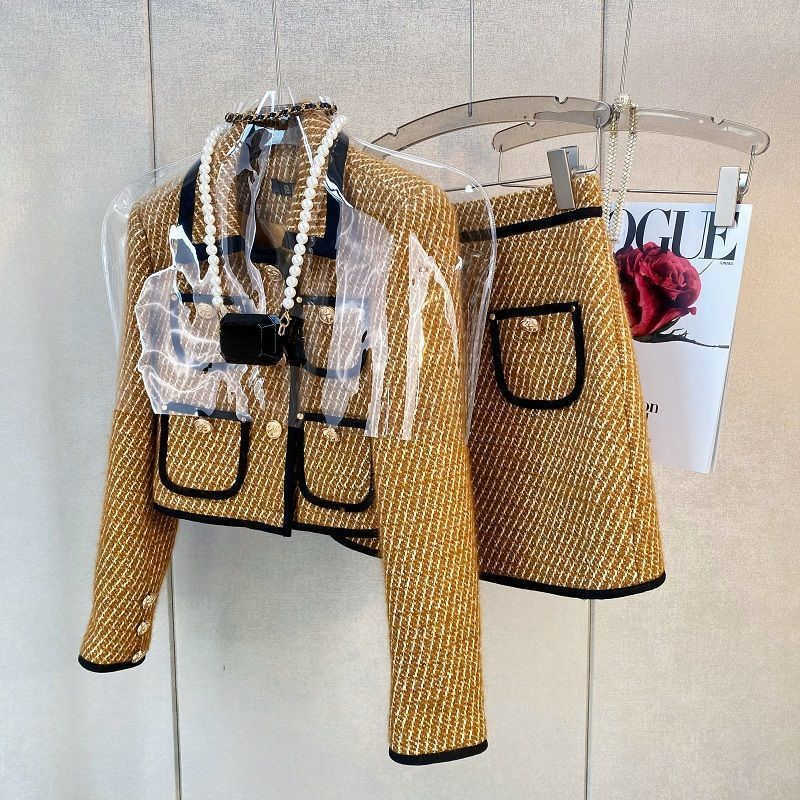Luxury women two piece dress c designer jacket Dress tweed cardigan coat women A-line skirt, Black