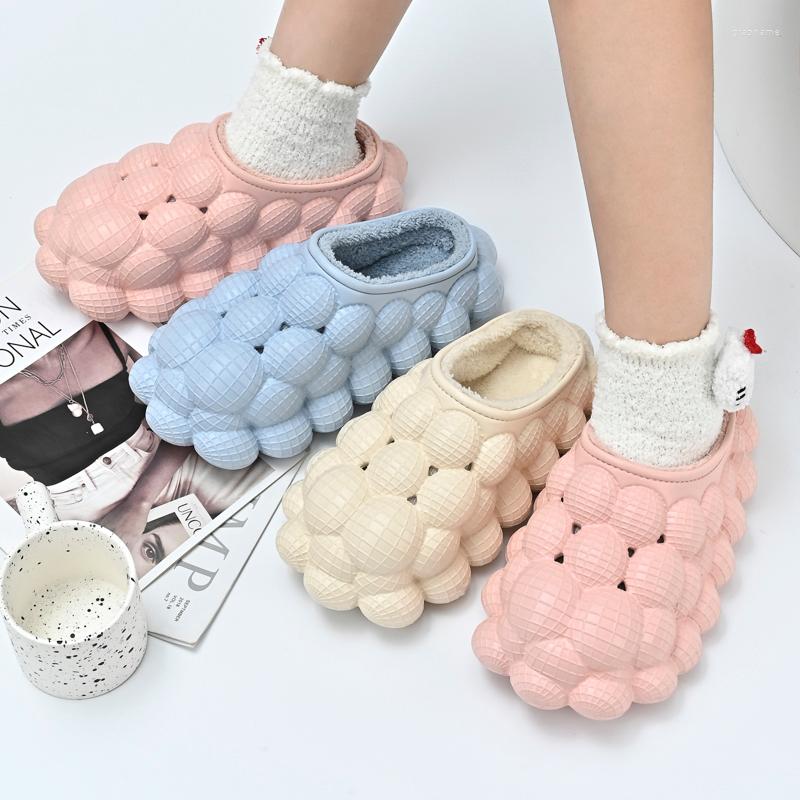 2025 New Men's Slippers For Autumn And Winter Home Anti Slip Lychee Bubble Slippers Wholesale For Couples Plush Cotton Thick Soled Flip Cover