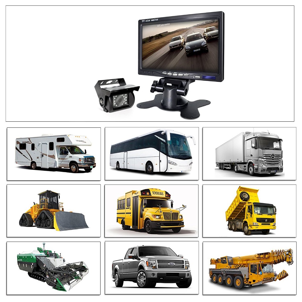 Vehicle IR LED Back Up Reverse CAR Camera 4-pin Connector 7" LCD Color TFT Rear View Monitor 800/480 for Bus Truck RV