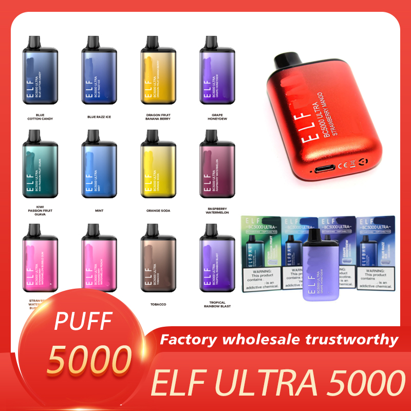 ELF ULTRA 5000 Puffs Disposable Vape E cigarettes 13ml Capacity 650mAh Battery Mesh Coil 5% USB-C Charger Rechargeable Oil Conducting Fibers VS Elux Lgend Bang XXL Flex
ELF ULTRA 5000 Puffs Disposable Vape E cigarettes 13ml Capacity 650mAh Battery Mesh Coil 5% USB-C Charger Rechargeable Oil Conducting Fibers VS Elux Lgend Bang XXL Flex