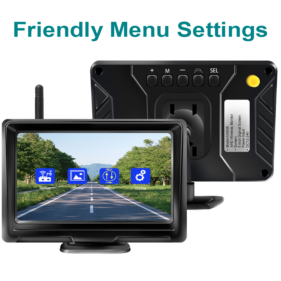 1080P Wireless IPS 5 Inch Car Monitor Rear View Reverse Camera Driving Kit with Stable Digital Signal Auto Parking
