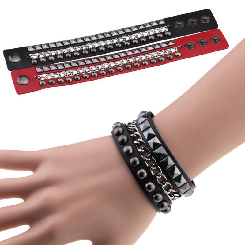 

Rivet Bracelet Multilayer PU Leather Cuff Bracelets Studded Chain Wrist Punk Sports Rock Bracelet Adjustable