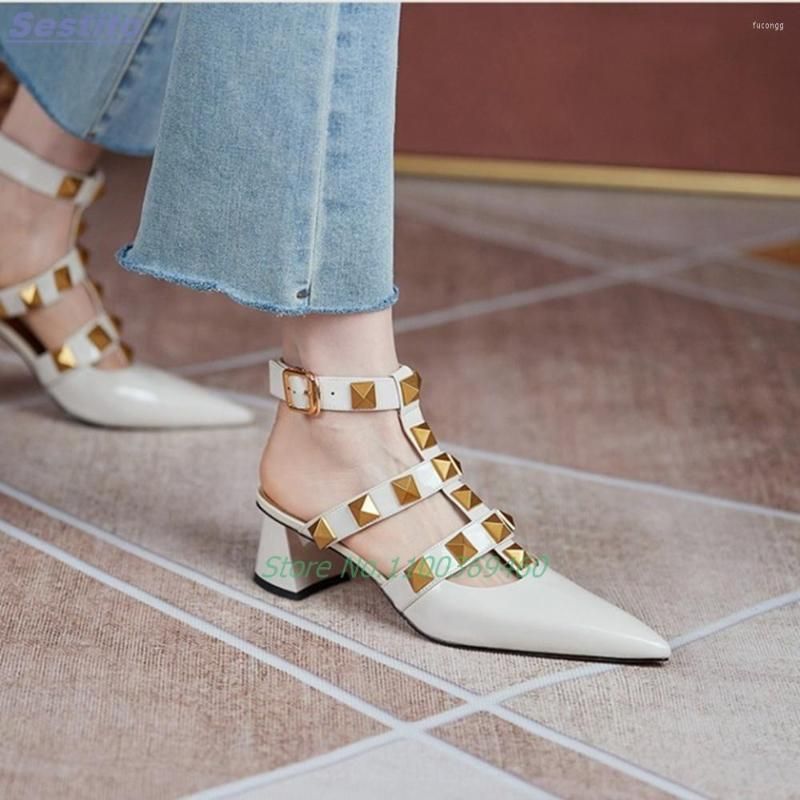 Sandals Rivet Pointed Toe Hollow Shallow Chunky Block Heel White Solid Color Ankle Bucklr T-shape Women Shoes Valentinoe''Valentinoity NjD, Apricot
Sandals Rivet Pointed Toe Hollow Shallow Chunky Block Heel White Solid Color Ankle Bucklr T-shape Women Shoes Valentinoe''Valentinoity NjD, Apricot