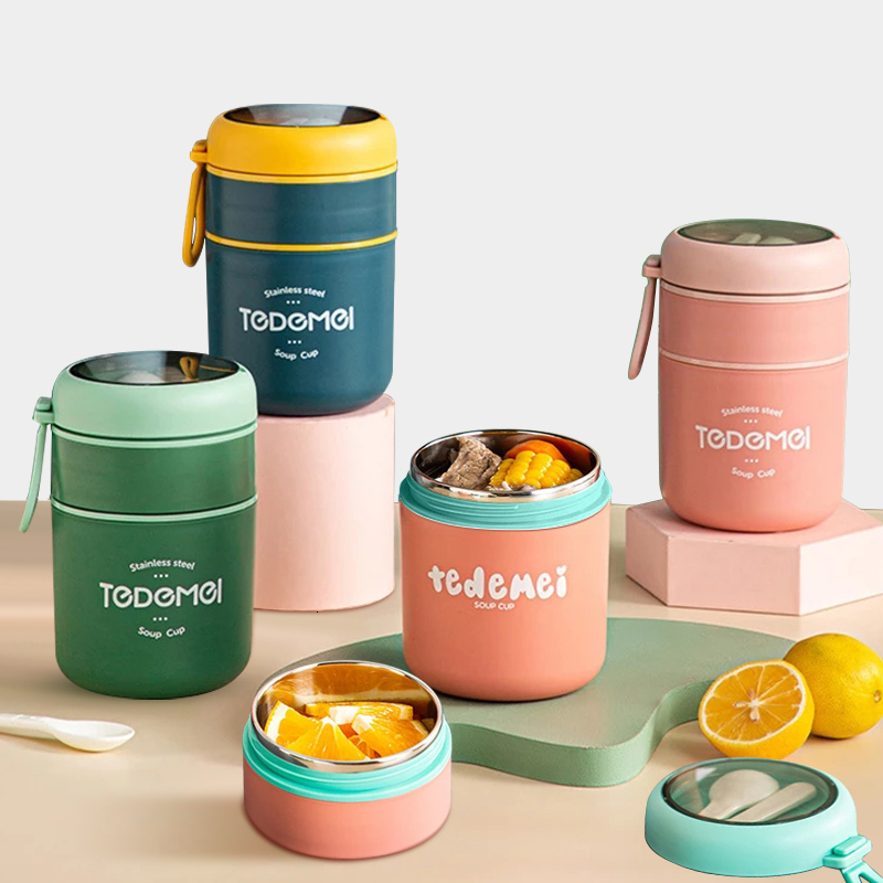 Bento Boxes 500710ml Food Thermo Bottle Stainless Steel Portable Thermos Lunchbox With Spoon For Kids School Leakproof Mini Soup Cup 221022