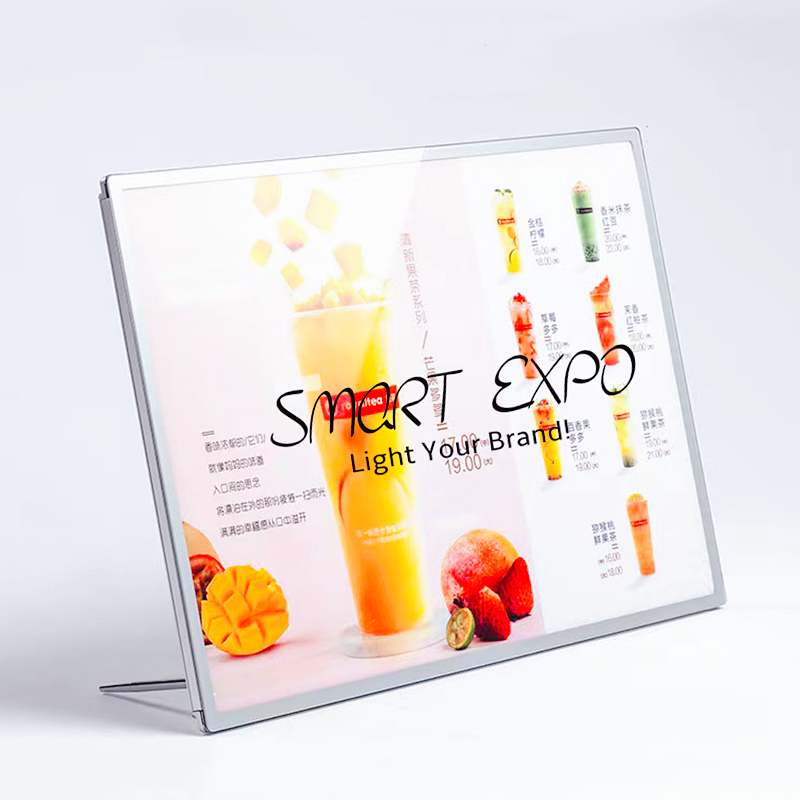 Restaurant Backlit Menu Stand Advertising Display Sign Holder for Countertop A2 Poster Prints with Wooden Case Packing