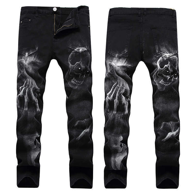 Men's Jeans 2022 Dark Streetwear Skull Print Punk Men Vintage Slim Jeans Trousers Hip Hop Stretch Cotton Denim Pants For Teens Pantnes T221102