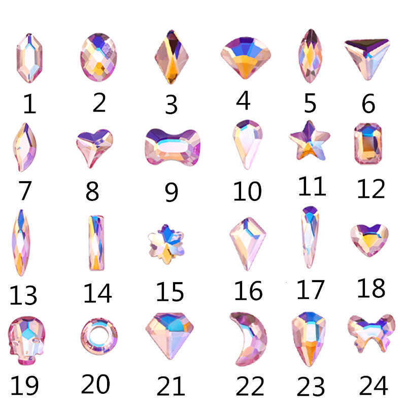 Nail Art Decorations Bulk 100Pcs Multi-Color Nail Crystal Rhinestones 24 Shapes Mix Glass AB Gem Stones Shiny Nail Art DIY Crafts Non Hotfix Flatback 