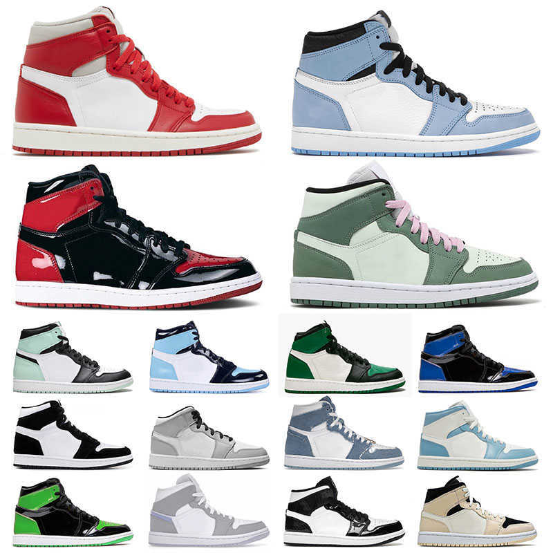 Newstalgia 1 1s Designer Basketball Shoes For Mens Womens Panda High Patent Bred Unc Pine Green Denim Mid Dutch Green Pink Sports
