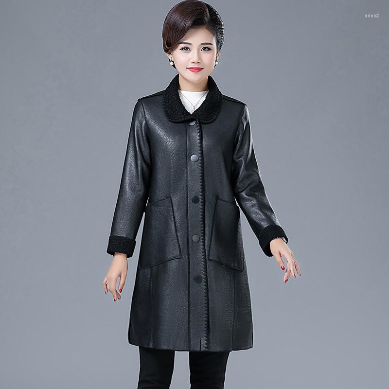 Women's Leather 2022 Autumn Winter Coat Women Korean Fashion Slim Long Lamb Windbreaker Ladies Overcoat Femme Top G1634, Black
Women's Leather 2022 Autumn Winter Coat Women Korean Fashion Slim Long Lamb Windbreaker Ladies Overcoat Femme Top G1634, Black