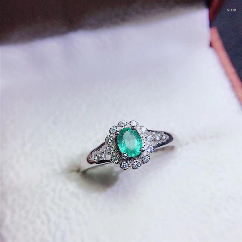 Cluster Rings Genuine Emerald Ring For Engagement 4 5mm Natural Silver 925 Jewelry