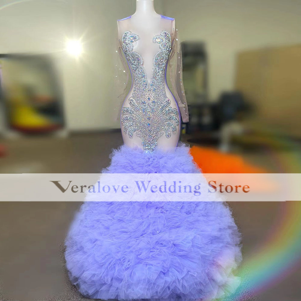 Luxury Lilac Mermaid Prom Dresses 2023 Puffy Ruffles Sheer Neck Mesh Beaded Crystal Sequins Evening Party Gowns
Luxury Lilac Mermaid Prom Dresses 2023 Puffy Ruffles Sheer Neck Mesh Beaded Crystal Sequins Evening Party Gowns
