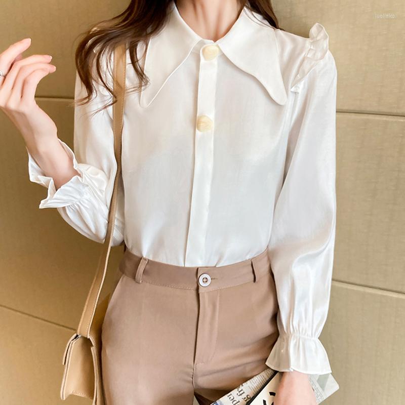 Women' Blouses Chemisier Femme Flare Sleeve Shirt Women Button Ruffle Blouse Office Lady 2022 Autumn Ladies Tops Korean Fashion Womens, White
Women' Blouses Chemisier Femme Flare Sleeve Shirt Women Button Ruffle Blouse Office Lady 2022 Autumn Ladies Tops Korean Fashion Womens, White