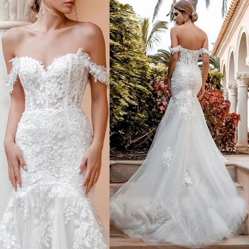 Off Shoulder Mermaid Wedding Dress Backless 2022 Lace Appliques Bride Gown Tulle Zipper Vestido De Novia, Customize
Off Shoulder Mermaid Wedding Dress Backless 2022 Lace Appliques Bride Gown Tulle Zipper Vestido De Novia, Customize
