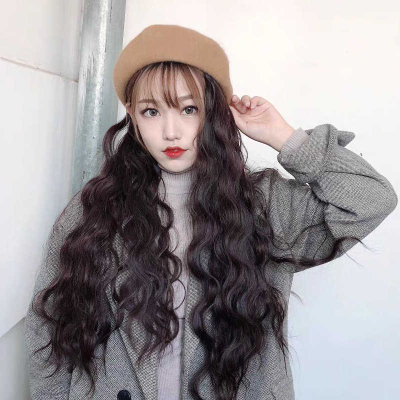 Women's Hair Wigs Lace Synthetic Hat Integrated Fashion Winter Beret Wool Wig Net Red Same Women's Long Curly Hair, Black hat wool roll: black
Women's Hair Wigs Lace Synthetic Hat Integrated Fashion Winter Beret Wool Wig Net Red Same Women's Long Curly Hair, Black hat wool roll: black