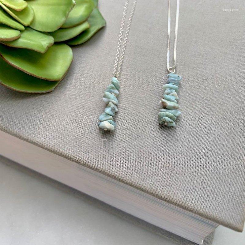 Pendant Necklaces NM36601 Silver Plated Chain Larimar Chips Necklace Raw Nuggets Charm Boho Chic Bar
Pendant Necklaces NM36601 Silver Plated Chain Larimar Chips Necklace Raw Nuggets Charm Boho Chic Bar