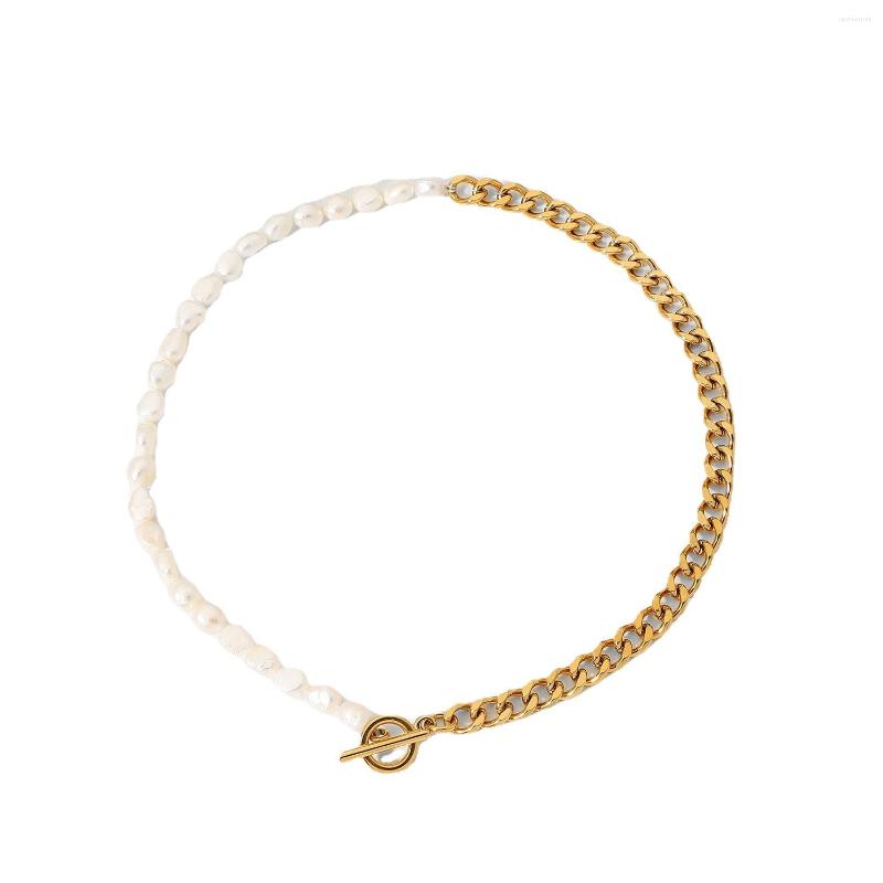 Chains Fashion Women Male Necklace Gold Stainless Steel Cuban Freshwater Pearls Are Connected By Half And Chain Necklac
Chains Fashion Women Male Necklace Gold Stainless Steel Cuban Freshwater Pearls Are Connected By Half And Chain Necklac
