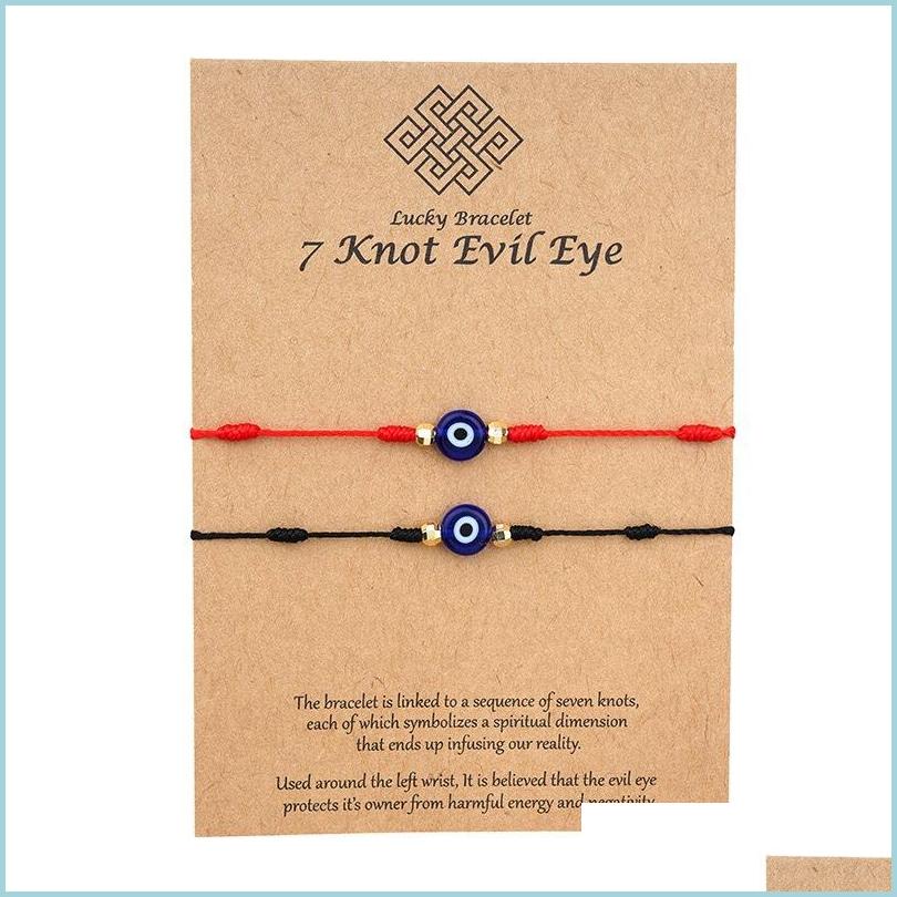 Charm Bracelets Braided 2Pcs/Set Charm Bracelet For Friendship Couples Devils Eye Pendant Bangles Women Man Lucky Wish Jewelry Drop Dhdag