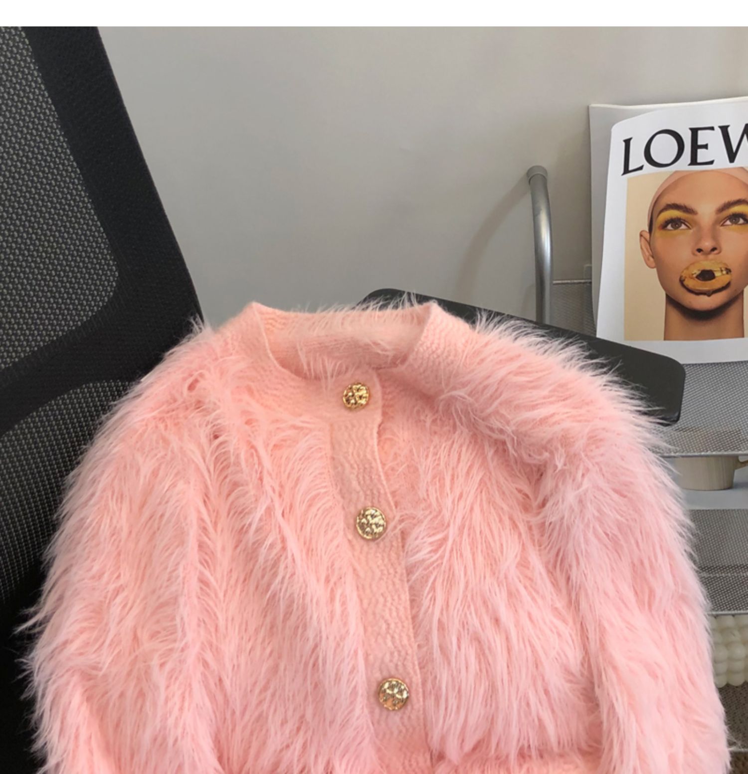 Womens o-neck mohair wool faux fox fur sweater single breasted warm cardigan coat SMLXL