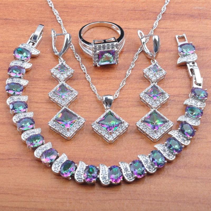 Necklace Earrings Set Mystic Rainbow Zirconia Jewelry SetSilver ColorFor Women Pendant Rings Bracelet Gift JS0580, Picture shown
Necklace Earrings Set Mystic Rainbow Zirconia Jewelry SetSilver ColorFor Women Pendant Rings Bracelet Gift JS0580, Picture shown