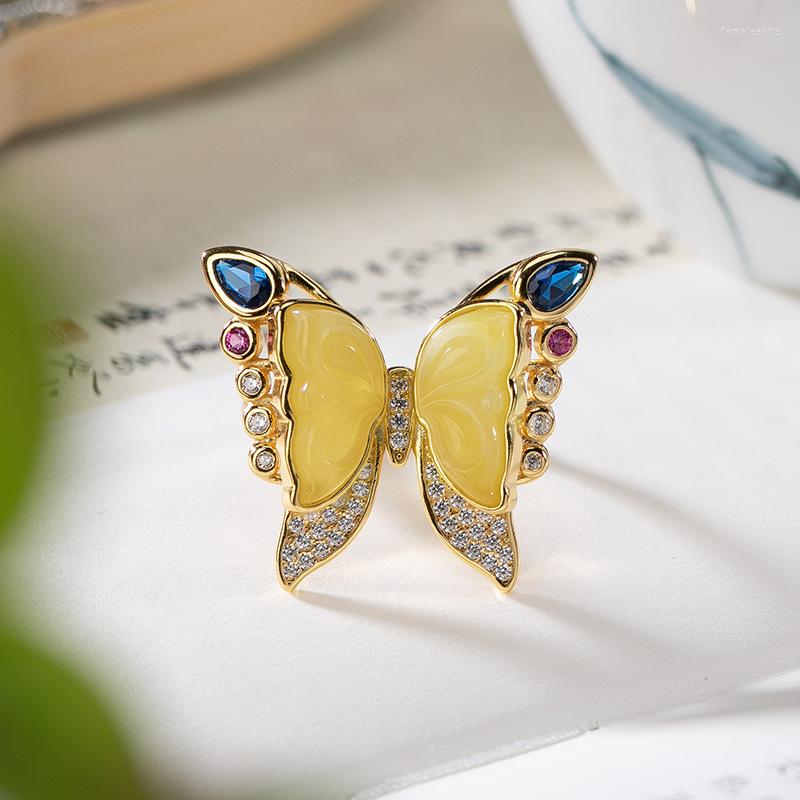 Cluster Rings Pure S925 Silver Gold-plated Natural Beeswax Ring Light Luxury Personalized Butterfly Woman Adjusted
Cluster Rings Pure S925 Silver Gold-plated Natural Beeswax Ring Light Luxury Personalized Butterfly Woman Adjusted