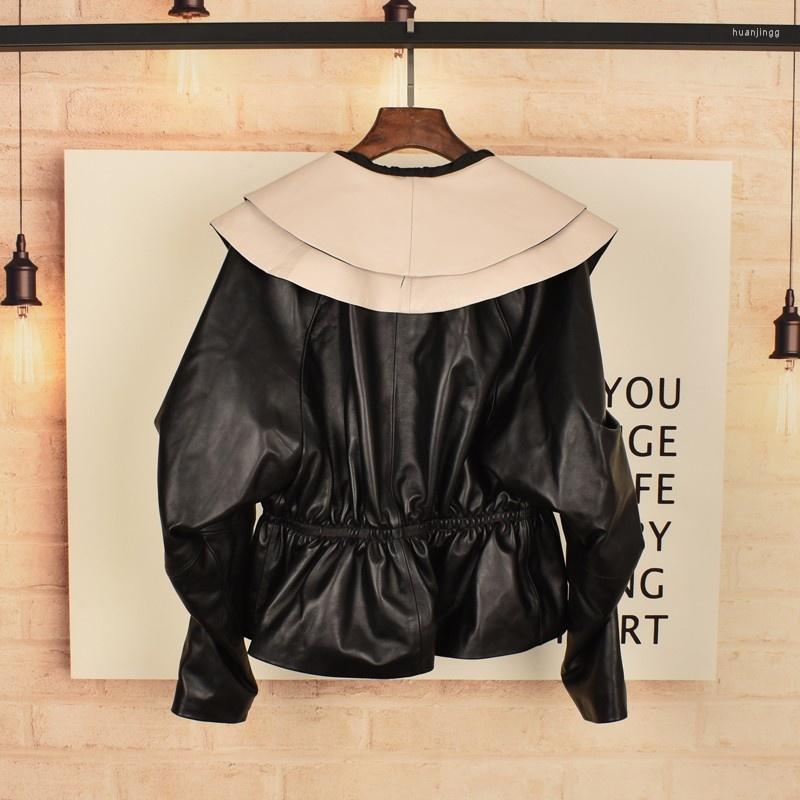Women's Leather Ladies Sweet Lapel Collar Batwing Sleeve Genuine Jacket Women Double Breasted Elastic Waist Coat Slim Sheepskin Jackets
Women's Leather Ladies Sweet Lapel Collar Batwing Sleeve Genuine Jacket Women Double Breasted Elastic Waist Coat Slim Sheepskin Jackets