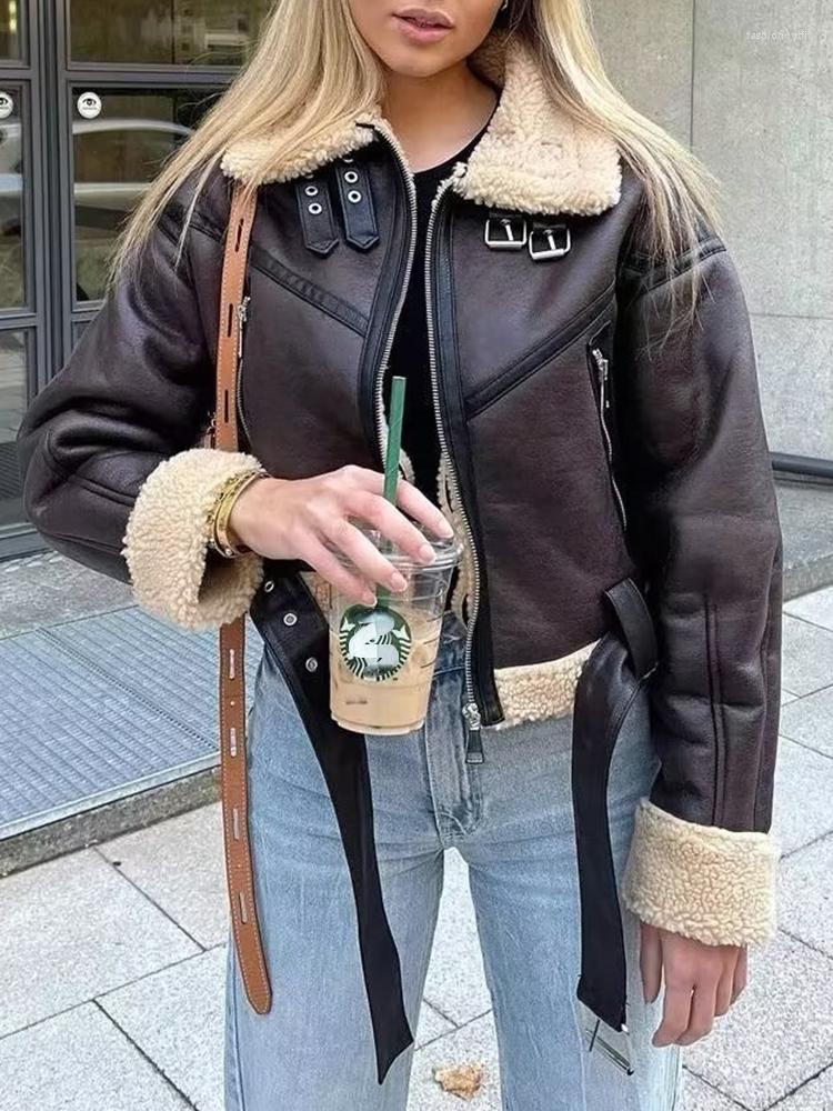 Women's Leather LY VAREY LIN Winter Streetwear Thick Warm Short Pu Coat Women Faux Lamb Fur Jacket With Belt Lady Motorcycle Outwear, Brown
Women's Leather LY VAREY LIN Winter Streetwear Thick Warm Short Pu Coat Women Faux Lamb Fur Jacket With Belt Lady Motorcycle Outwear, Brown