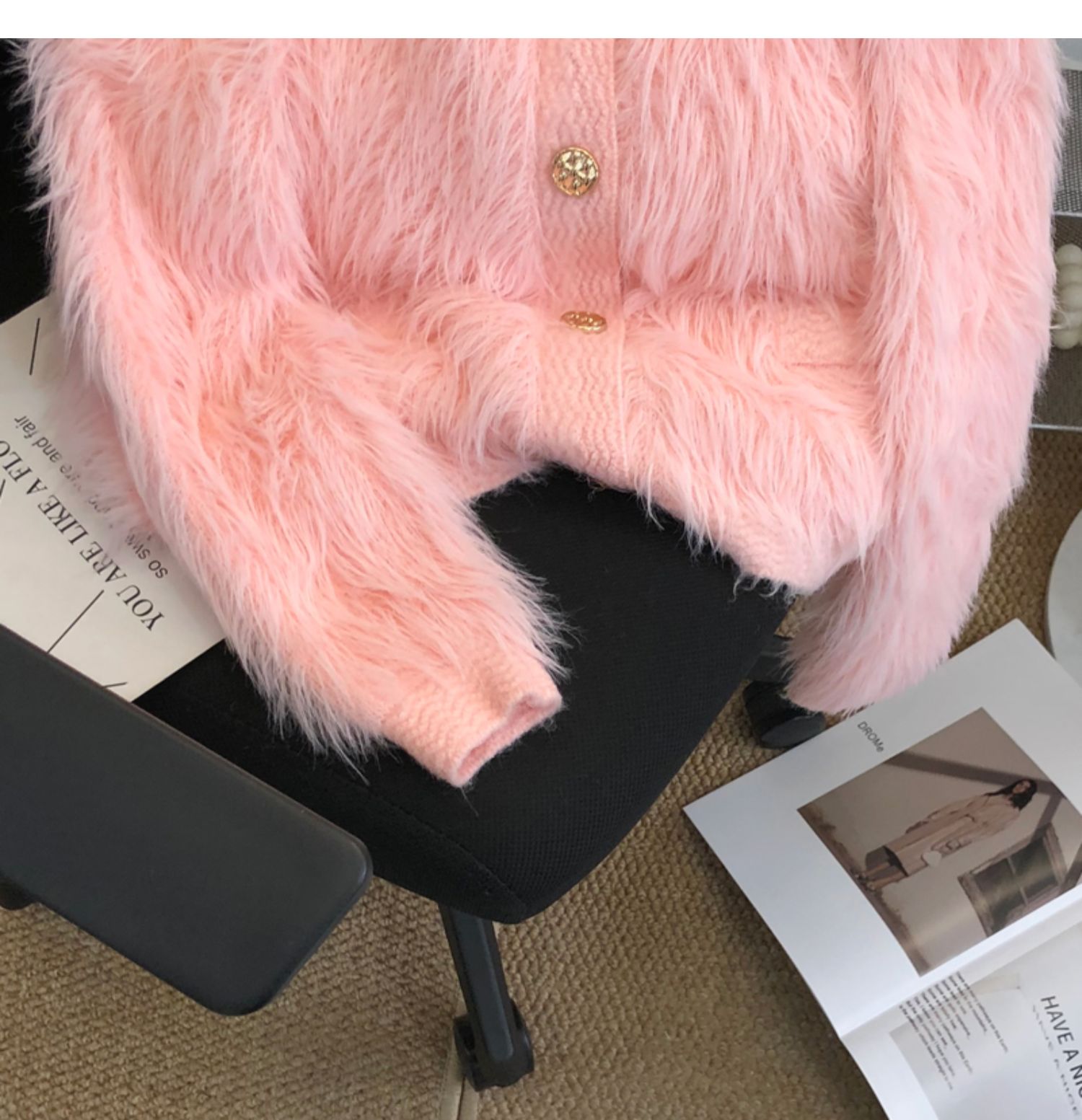 Womens o-neck mohair wool faux fox fur sweater single breasted warm cardigan coat SMLXL