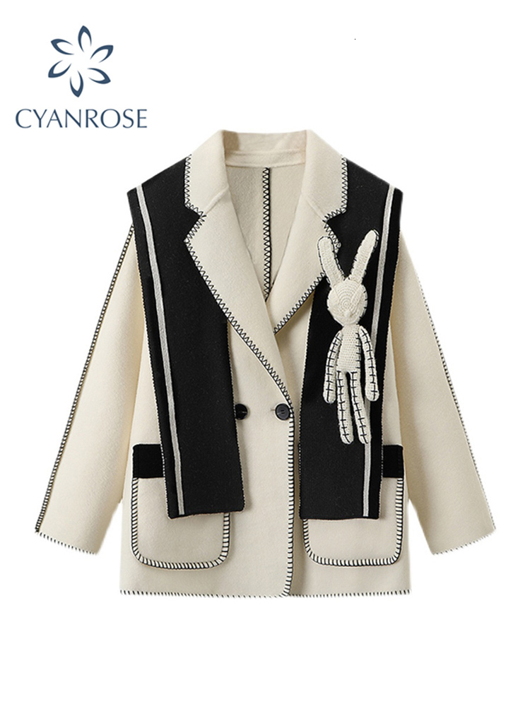 Women's Wool Blends Vintage Woolen Overcoat Warm Outerwear Women Long Sleeve Double Breasted Chic Cute Rabbit Loose Coat Autumn Winter 221114, White
Women's Wool Blends Vintage Woolen Overcoat Warm Outerwear Women Long Sleeve Double Breasted Chic Cute Rabbit Loose Coat Autumn Winter 221114, White