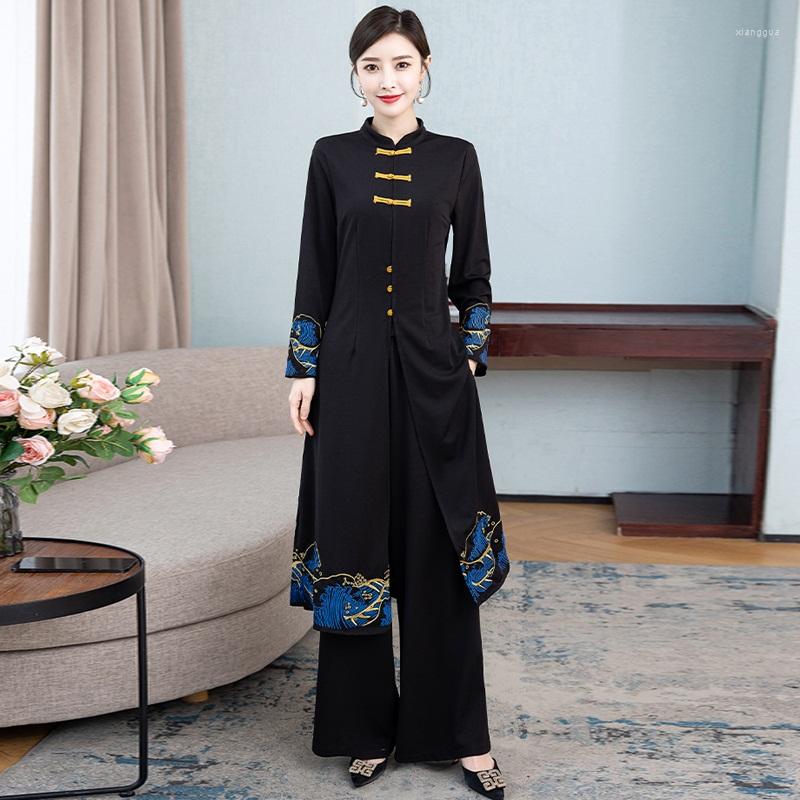Ethnic Clothing Female Vintage Embroidery Improved Cheongsam Long Dress Top 2 Piece Suit Wide Leg Pant Women Chinese Style Clothes Set 31488
Ethnic Clothing Female Vintage Embroidery Improved Cheongsam Long Dress Top 2 Piece Suit Wide Leg Pant Women Chinese Style Clothes Set 31488