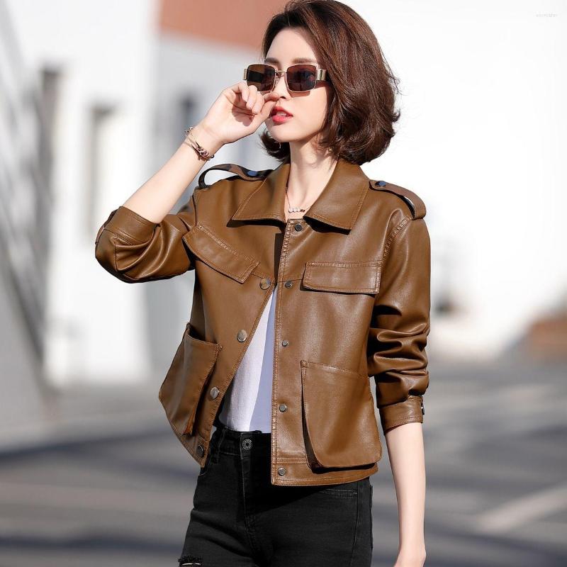 Women's Leather Short Jacket Women 2022 Spring And Autumn Big Pocket Polo Collar Motorcycle Clothing, Black
Women's Leather Short Jacket Women 2022 Spring And Autumn Big Pocket Polo Collar Motorcycle Clothing, Black