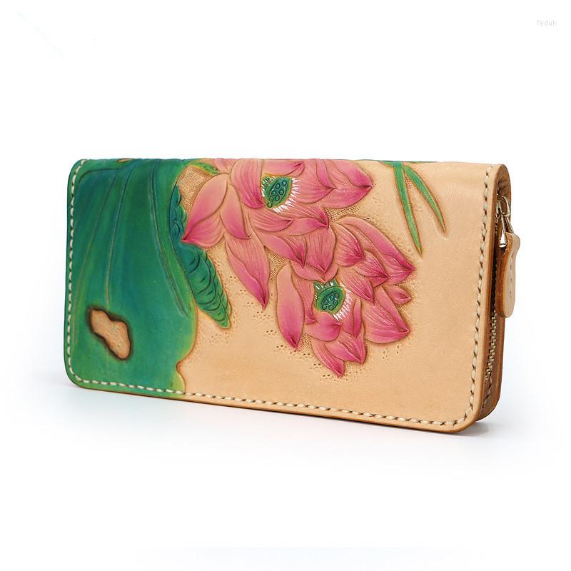 Wallets Handmade Women Carving Lotus Zipper Bag Purses Ladies Clutch Vegetable Tanned Leather Wallet Special Birthday Gifts, Multi
Wallets Handmade Women Carving Lotus Zipper Bag Purses Ladies Clutch Vegetable Tanned Leather Wallet Special Birthday Gifts, Multi