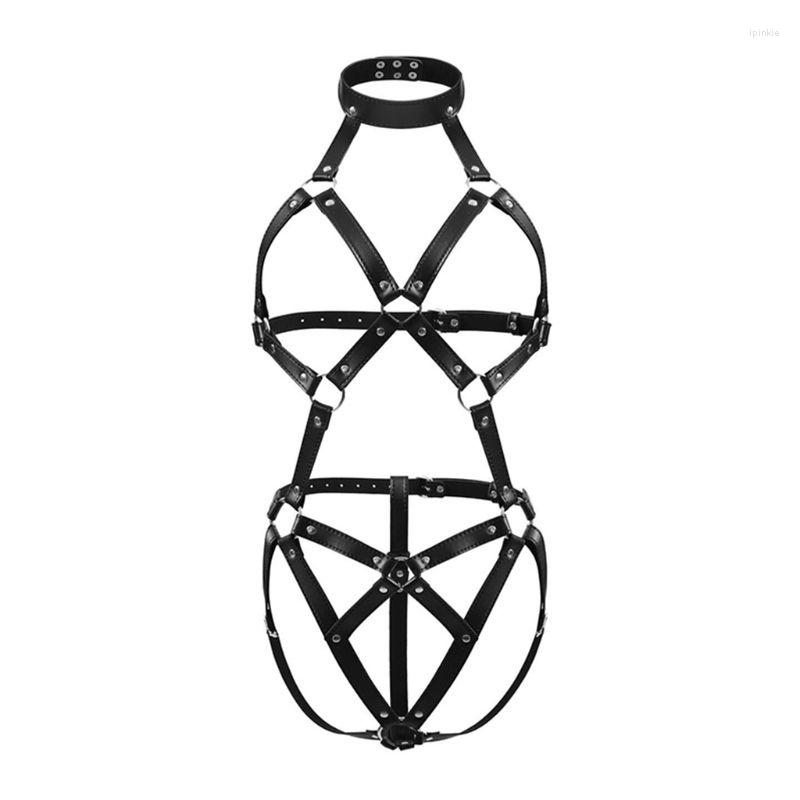 Bras Sets K5DE Women Jumpsuits Sexy Harness Swimwear Neck Strap Hollow Out PU Leather Bodysuit, Picture shown
Bras Sets K5DE Women Jumpsuits Sexy Harness Swimwear Neck Strap Hollow Out PU Leather Bodysuit, Picture shown