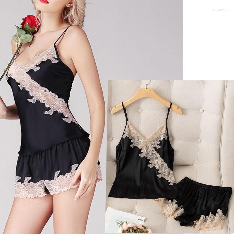 Women's Sleepwear Women's Ice Silk Nightgown Nightdress Lace Trim Sleep Set Sexy V-neck Pijamas Suit, Black
Women's Sleepwear Women's Ice Silk Nightgown Nightdress Lace Trim Sleep Set Sexy V-neck Pijamas Suit, Black