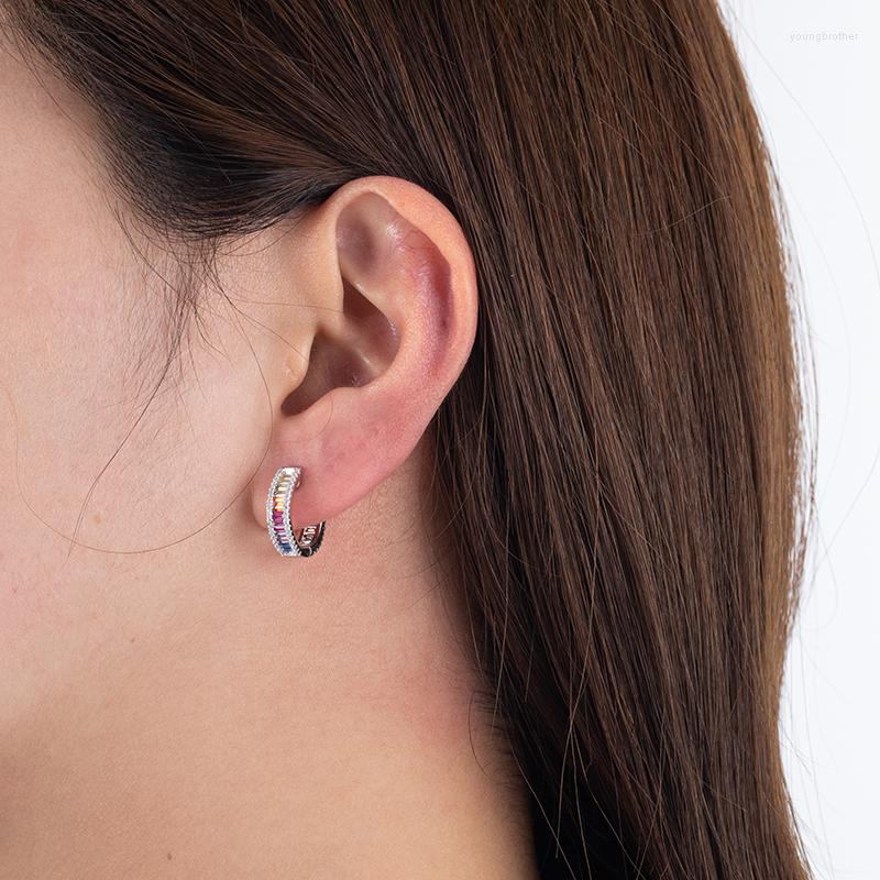 Stud Earrings VARY 925 Sterling Silver Fashion Round Color Zircon Hoop Trend Sweet And Simple Ladies Rainbow Matchi