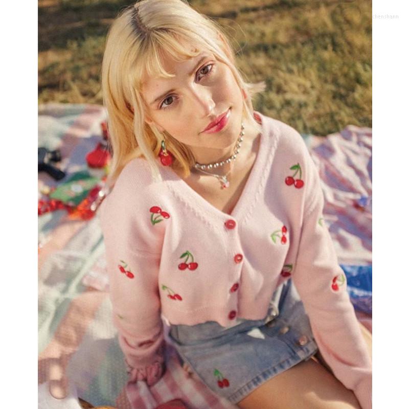 Women' Knits Women Long Sleeve Cherry Embroidery Cardigan V-neck Autumn Winter Sweet Crop Top Buttons Knitted Sweater Ladies Casual Outfits, White
Women' Knits Women Long Sleeve Cherry Embroidery Cardigan V-neck Autumn Winter Sweet Crop Top Buttons Knitted Sweater Ladies Casual Outfits, White