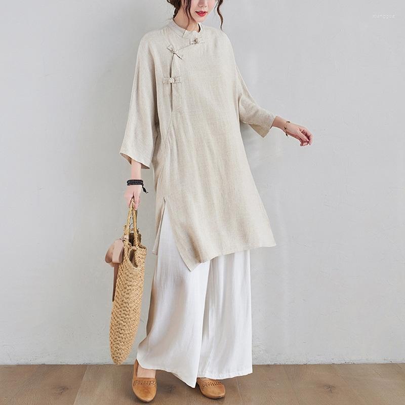 Ethnic Clothing Plus Size Chinese Style 2 Two Piece Suit Improved Cheongsam Top Wide Leg Pants Women Vintage Cotton Linen Clothes Set 31522
Ethnic Clothing Plus Size Chinese Style 2 Two Piece Suit Improved Cheongsam Top Wide Leg Pants Women Vintage Cotton Linen Clothes Set 31522
