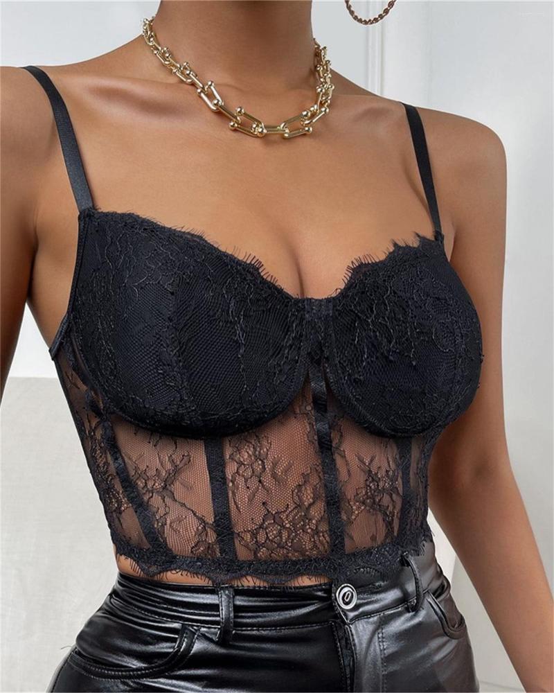 Women' Tanks Summer Sexy Women Sleeveless Hollow Out Mesh Lace Bustier Tops Kawaii Solid Color See-Through Camisole Crop Top Nightclub 2022, Black 
Women' Tanks Summer Sexy Women Sleeveless Hollow Out Mesh Lace Bustier Tops Kawaii Solid Color See-Through Camisole Crop Top Nightclub 2022, Black