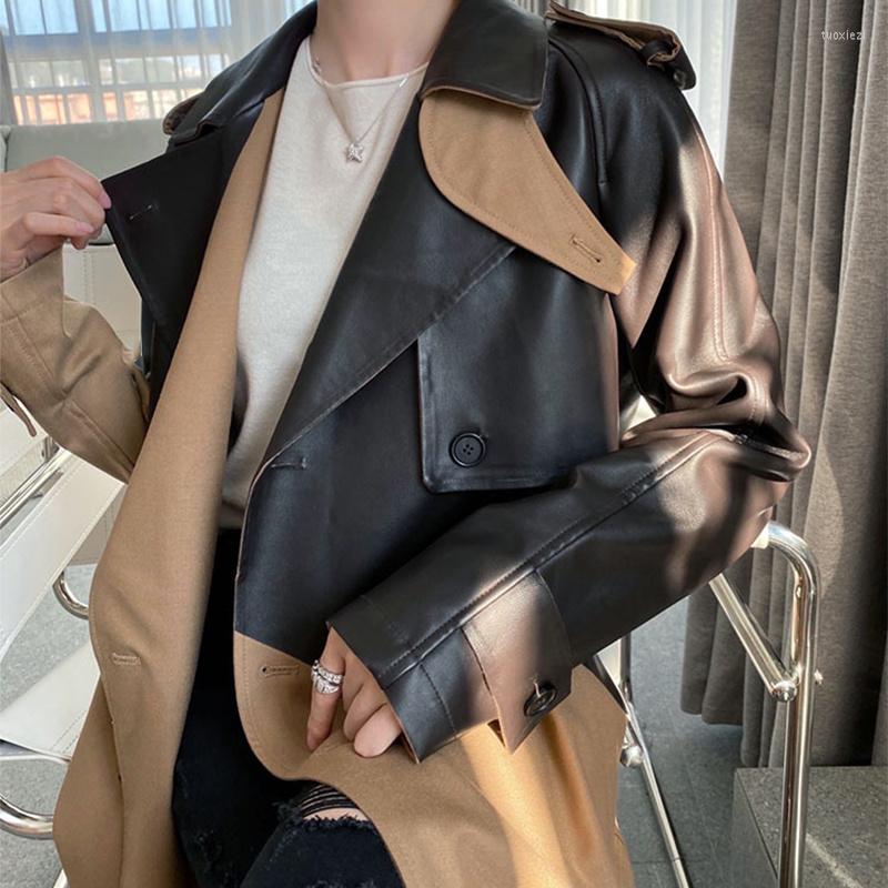 Women' Leather 2022 Sheepskin Coat Women' Autumn Lapel Contrasting Color Fit Slim Lace Up Double Breasted Long Genuine Jackets, Khaki
Women' Leather 2022 Sheepskin Coat Women' Autumn Lapel Contrasting Color Fit Slim Lace Up Double Breasted Long Genuine Jackets, Khaki