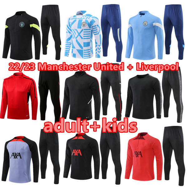 2022/23 MANCHESTER SANCHO Tracksuit Jerseys soccer Half pull UNITEDs Track suits jacket F. DE JONG RONALDO chandal training FERNANDES RASHFORD sports wear, Blue