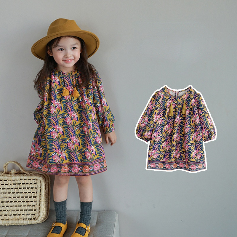 Baby Girls Dress Autumn Long Sleeve Floral Princess Dress Kid Clothes Tassel Decoration Children Dresses, As picture 
Baby Girls Dress Autumn Long Sleeve Floral Princess Dress Kid Clothes Tassel Decoration Children Dresses, As picture