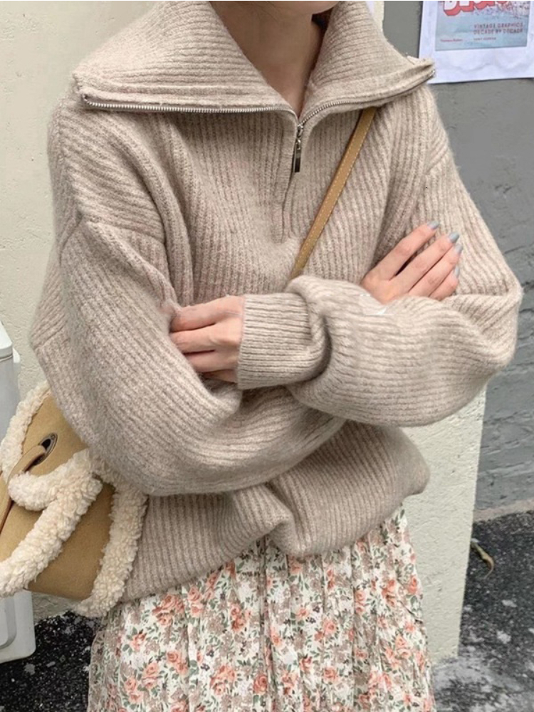 Women's Sweaters Women Sweater Oversize Zipper Knitted Pullover Long Sleeve Solid Color Loose Ladies Sweaters Autumn Winter Women's Turtleneck 221114, Apricot
Women's Sweaters Women Sweater Oversize Zipper Knitted Pullover Long Sleeve Solid Color Loose Ladies Sweaters Autumn Winter Women's Turtleneck 221114, Apricot