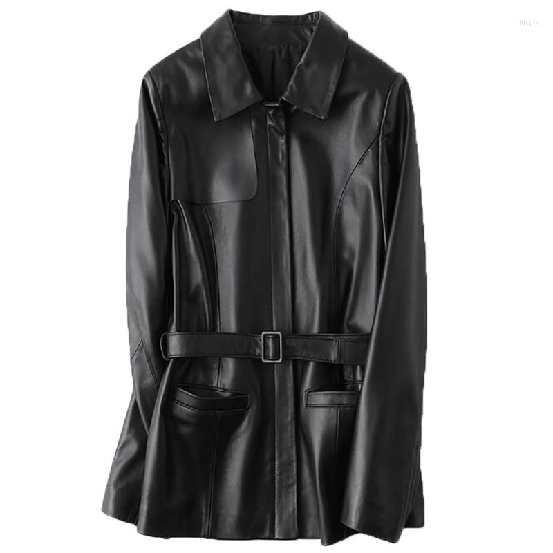 Women's Leather Women's Short Genuine Sheepskin Jacket With Belt Long Sleeve Real Jackets Slim, Black
Women's Leather Women's Short Genuine Sheepskin Jacket With Belt Long Sleeve Real Jackets Slim, Black