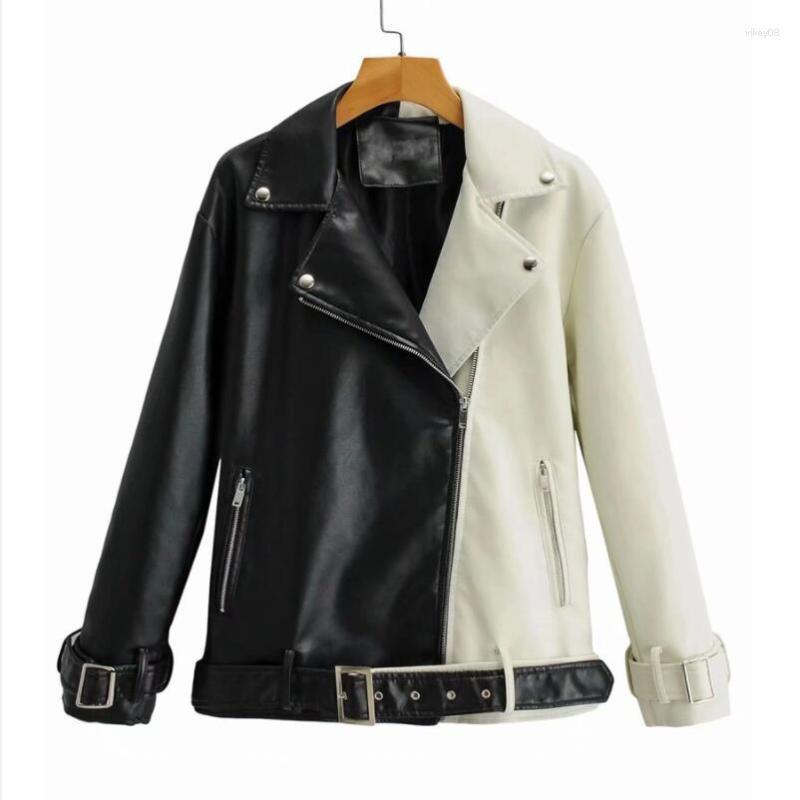 Women' Leather Autumn Lapel Black And White Stitching Jacket Women Moto Faux Soft Pu Coat Casual Loose Outwear With Belt W454, Photo
Women' Leather Autumn Lapel Black And White Stitching Jacket Women Moto Faux Soft Pu Coat Casual Loose Outwear With Belt W454, Photo