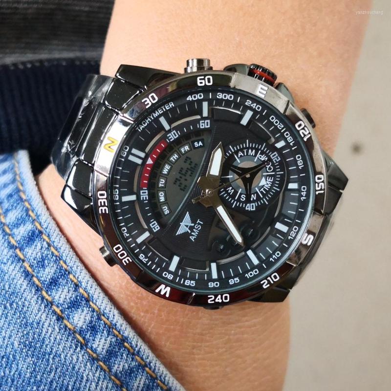 Wristwatches Famous AMST Men's Military Sport Watches Waterproof Black Steel Digital Quartz Analog Watch Clock Relogio, Gold
Wristwatches Famous AMST Men's Military Sport Watches Waterproof Black Steel Digital Quartz Analog Watch Clock Relogio, Gold