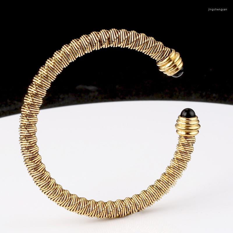 Bangle Golden Stainless Steel Wire Winding Adjustable Size Bangles For Women Black Crystal Fashion Jewelry Accessories SZ-QCH-000
Bangle Golden Stainless Steel Wire Winding Adjustable Size Bangles For Women Black Crystal Fashion Jewelry Accessories SZ-QCH-000